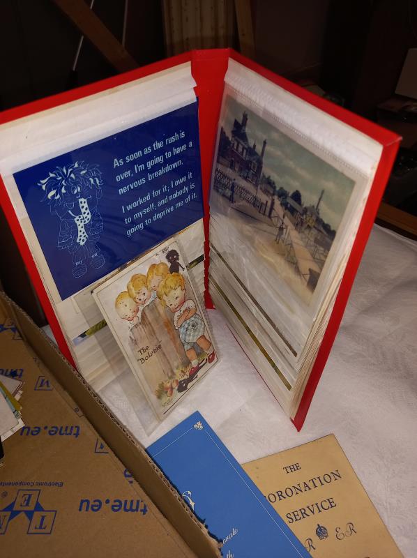 An album of postcards, Queen Mother & William Prince of Wales silk book marks etc. - Image 3 of 6