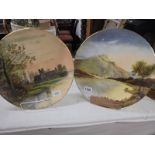 36cm diameter wall plaque of an old building by a lake with trees. Signed my M.W.K. Blair,