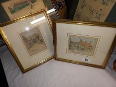 2 small framed watercolours of old Roman gate and gateway Lincoln 12cm x 10cm frame 26cm x 23.5cm