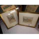 2 small framed watercolours of old Roman gate and gateway Lincoln 12cm x 10cm frame 26cm x 23.5cm