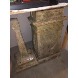 A square stoneware chimney pot & a pillar base A/F. (COLLECT ONLY)