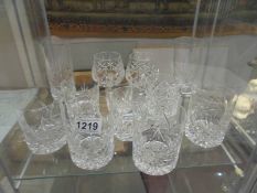 A mixed lot of cut glass whisky tumblers and wine goblets. COLLECT ONLY.