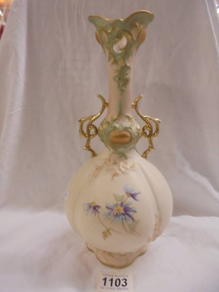 A very pretty, ornate, hand painted antique Austrian porcelain 12" high vase from the Roberte Hanke - Image 4 of 5