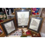 3 black and white pencil prints of Lincoln including Cathedral