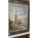 A framed and glazed watercolour street scene. COLLECT ONLY.