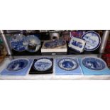 A selection of blue & white cabinet collectors plates