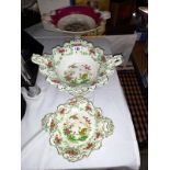 A Victorian comport, a bird decorated comport A/F & matching plate