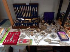A quantity of silver plate including goblets, lobster forks & cased cutlery etc.