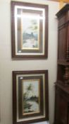 A pair of oak framed and glazed watercolours signed L Lacoy - Jedburgh Abbey and Binland Castle.