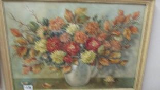 A framed and glazed floral arrangment study signed W S Scott. COLLECT ONLY.