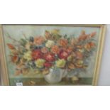 A framed and glazed floral arrangment study signed W S Scott. COLLECT ONLY.