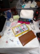 A selection of vintage ladies handkercheifs, umbrella, wash bag, purse etc