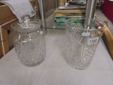 A cut glass vase and cookie jar. COLLECT ONLY.