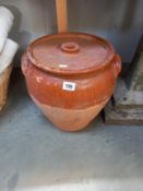 A large lidded terracotta pot, 37cm x 41cm high (COLLECT ONLY)