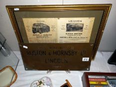 A main engine built by Ruston & Hornsby Ltd, Lincoln 1957 & a framed & glazed 1934 Boston-