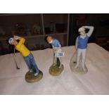 3 Royal Doulton figures, Teeing off HN3276, Golfer HN2992 & Winning putt HN3279