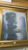 A gilt framed oil on canvas signed G Harrison. COLLECT ONLY.