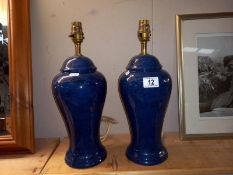 2 blue pottery table lamps