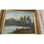 A gilt framed oil on board rural scene, COLLECT ONLY.