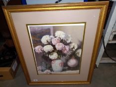 A large gilt framed print, still life of vase of flowers, 67cm x 79cm (COLLECT ONLY)