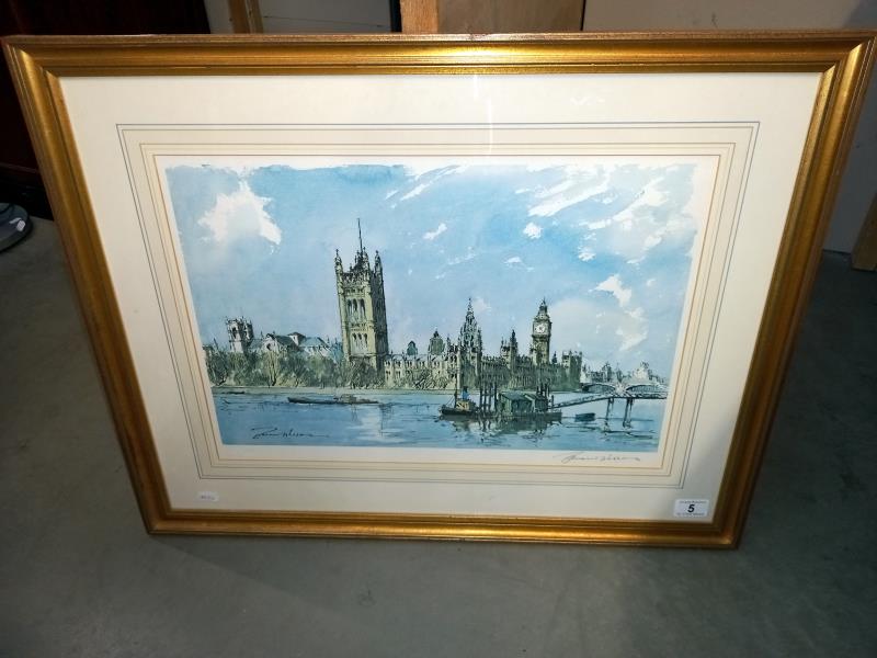 A large signed print of houses of parliament