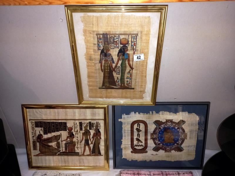 3 Egyptian revival paintings on Papyrus