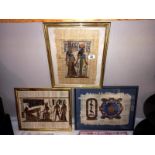 3 Egyptian revival paintings on Papyrus