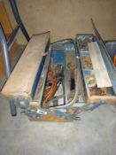 A vintage cantilever tool box & contents including spanners