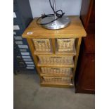 A lightwood storage unit with wicker basket drawers 45cm x 38cm x height 79cm
