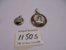 A hand painted miniauture portrait in gold mount and a double sided Victoria and Albert pendant.