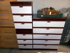 5 drawer bedroom chest of drawers and pair of 3 drawer bedsides, all with glazed tops