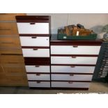 5 drawer bedroom chest of drawers and pair of 3 drawer bedsides, all with glazed tops