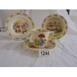 4 pieces of vintage (1950's) Royal Doulton child's set of Barbara Vernon "Bunnikins" design,