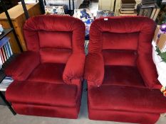 2 red Draylon recliner chairs