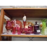 A good lot of cranberry and other coloured glass ware, COLLECT ONLY.