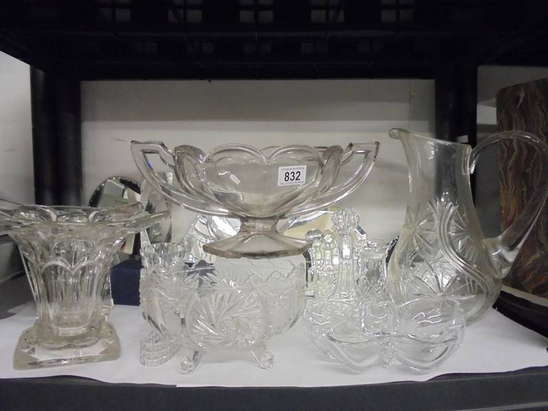 A mixed lot of glass jugs, bowls, vases etc., COLLECT ONLY.