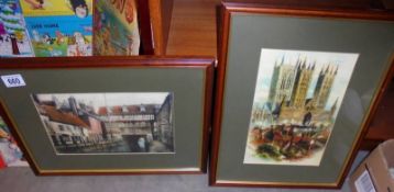 Two framed and glazed Lincoln Prints - The Glory Hole and Lincoln Cathedral from castle tower.