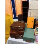 A quantity of vintage suitcases etc., including 2 wooden box/dolls clothes wardrobes. COLLECT ONLY.