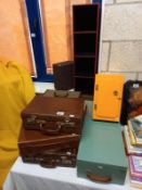 A quantity of vintage suitcases etc., including 2 wooden box/dolls clothes wardrobes. COLLECT ONLY.