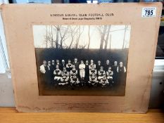 A Lincoln Liberal Club football club, 1909/10 team photograph on card, winners of Lincoln league