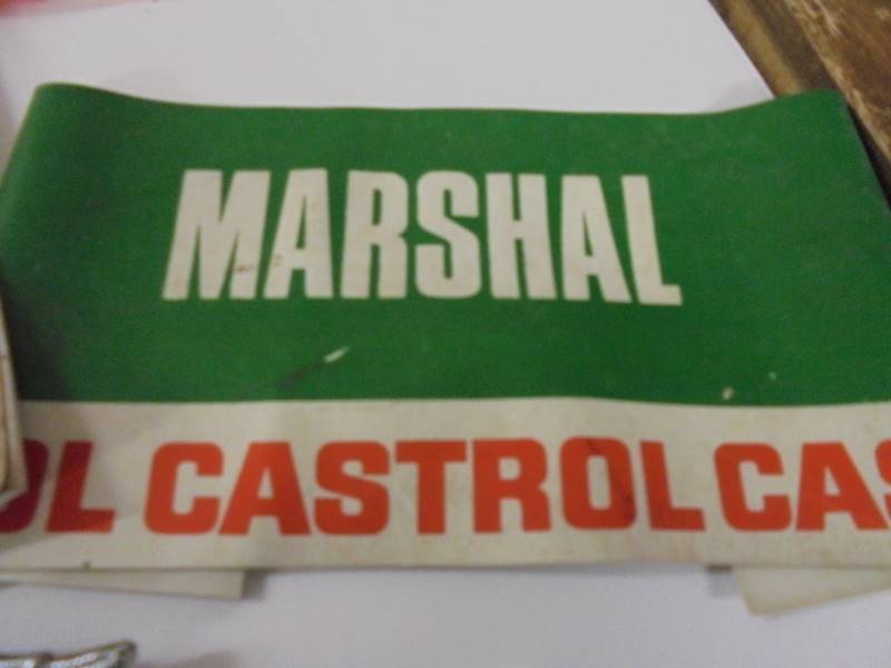 A vintage Shell Oils and Castrol Rally Marshall armbands, AA car badge & an Austin 7 club magazine. - Image 3 of 5
