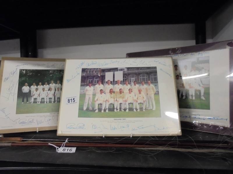 Three England cricket team signed photographs - 1986, 1987 and 1988.