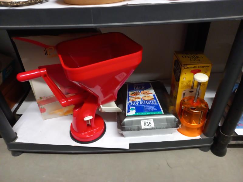 A tomato press, a chop roaster and an automatic chopper.