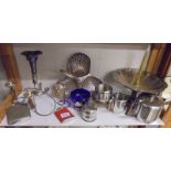 A mixed lot of silver plate, stainless steel etc.,