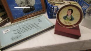 A Robbie Burns collector's plate and an oblong plate with poem 'The Selkirk Grace'.