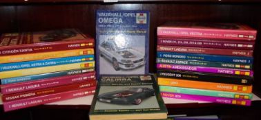 Twenty various Haynes service manuals.