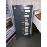 15 drawer metal filing chest of drawers 41.5cm x 24.5cm, height 100cm