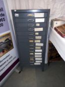 15 drawer metal filing chest of drawers 41.5cm x 24.5cm, height 100cm