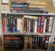 3 shelves of Modern general fiction books including Dick Francis, John Francombe, Thomas Harris,