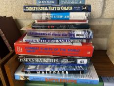 A quantity of books including ships/sea battles, World War II, combat fleets of the world &